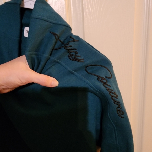 Juicy Couture Cropped Funnel Neck Sweatshirt, Teal Small - Picture 2 of 3